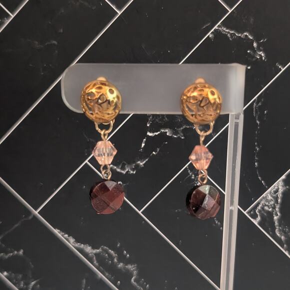 Vintage Birch Hill Clip On Earrings Brown Semi Precious Dangle - Fair Condition - Picture 5 of 11